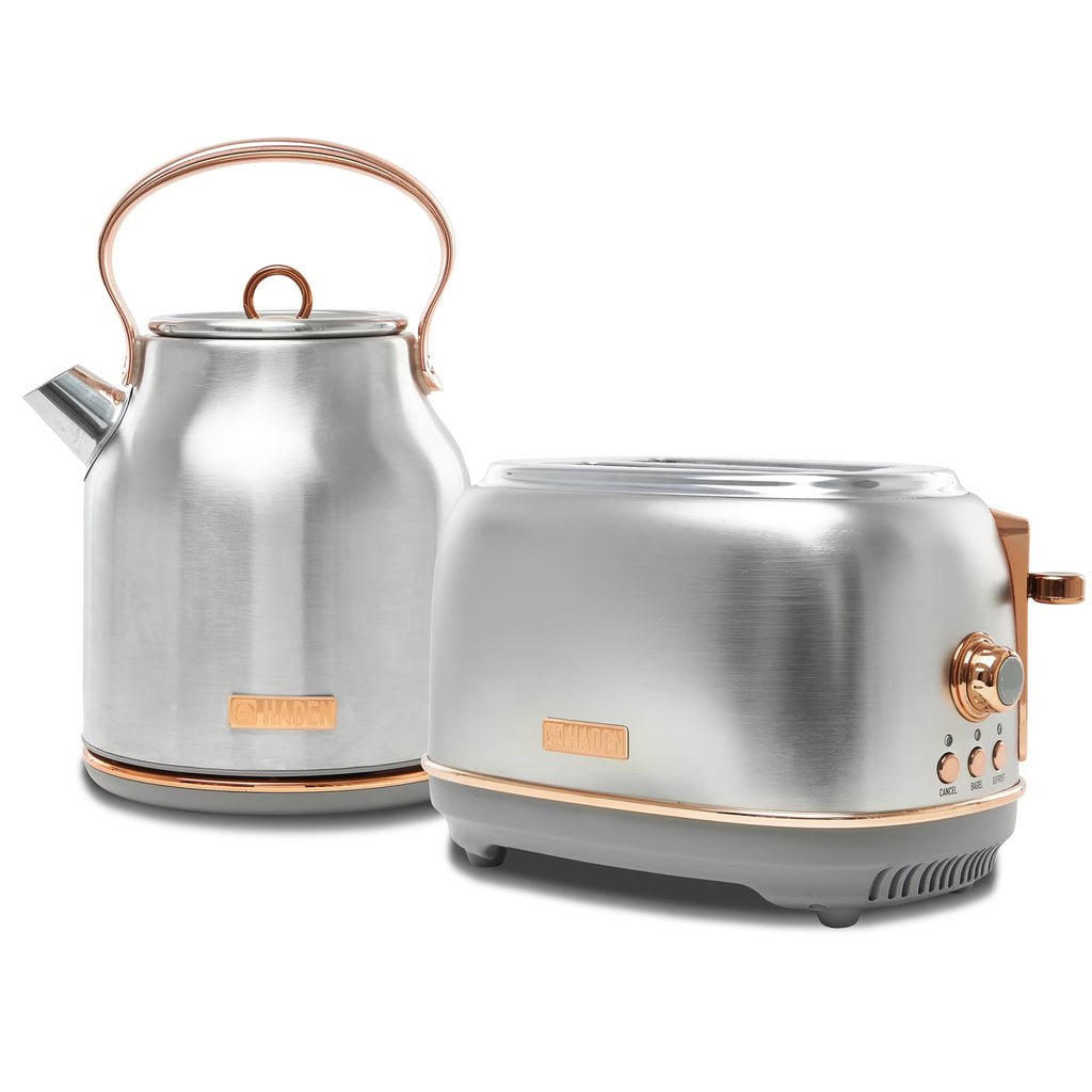Haden Heritage 1.7 Liter Electric Kettle with 2 Slice Bread Toaster, White