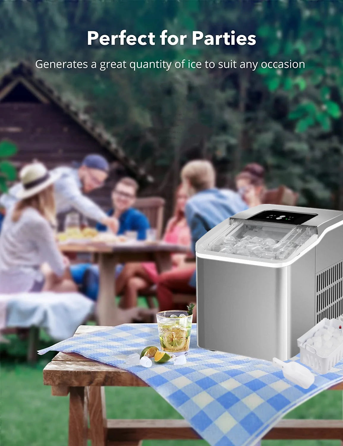 Ice Maker Countertop 2 Ice Sizes, 30 lbs Bullet Ice in 24H, Self-Clean, 9 Cubes in 5 Mins, FOHERE