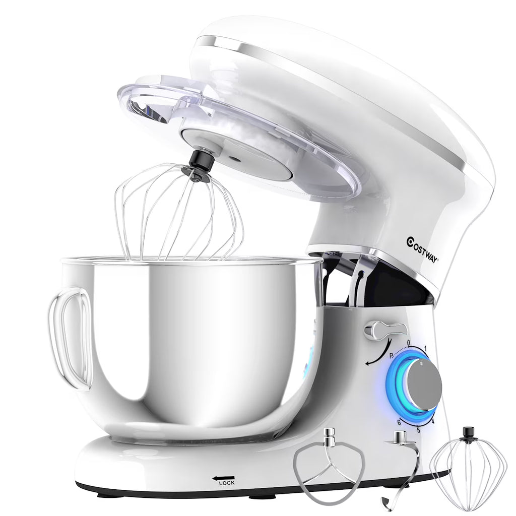 Costway 6.3 QT Tilt-Head Food Stand Mixer 6 Speed 660W wIth Dough Hook, Whisk & Beater Black
