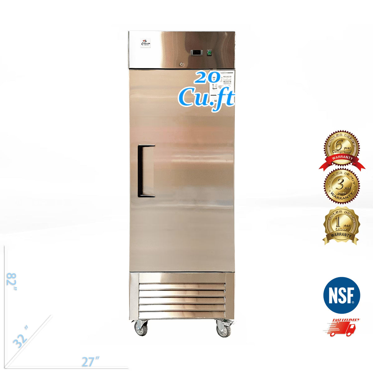 20 cu.ft Reach-In Commercial Upright Freezer, Stainless Steel, Cooler Depot.