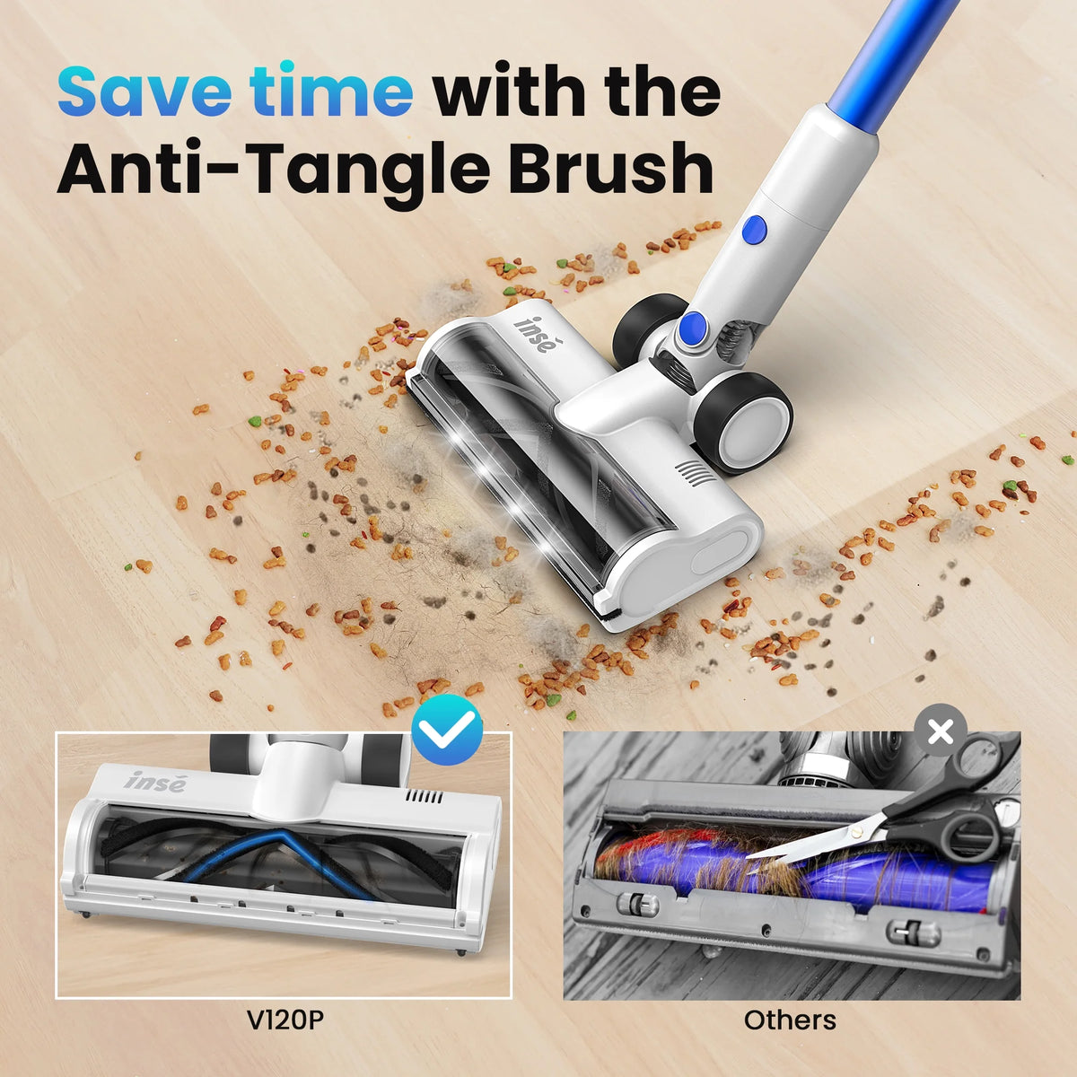 INSE Lightweight Cordless Vacuum with 30Kpa Powerful Suction & 60 Mins Runtime, Stick Vacuum  for Carpet, Tile, Pet Hair, Hardwood Floors