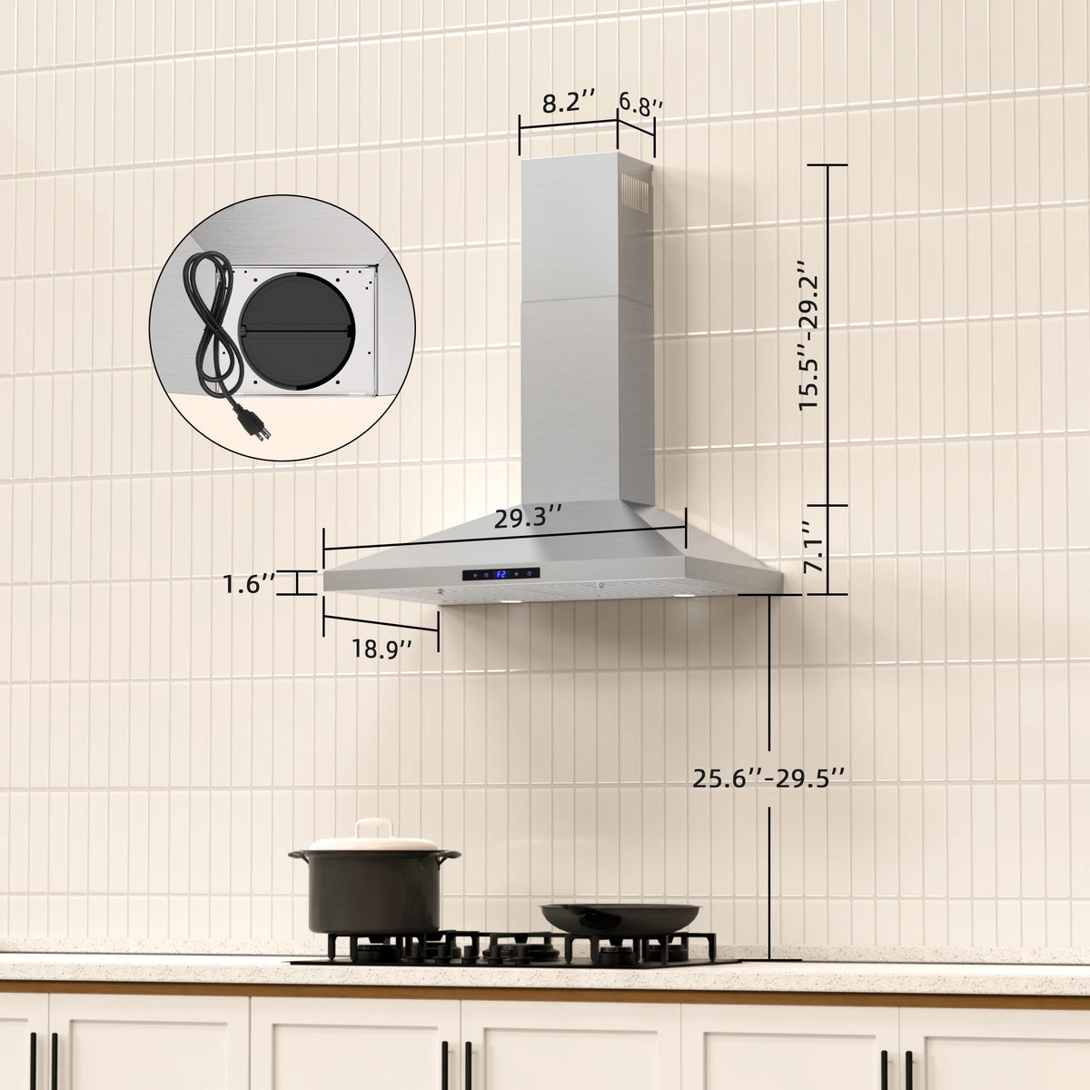 FIREGAS Range Hood 30 Inch, Stainless Steel Wall Mount Kitchen Hood with 3 Speed Exhaust Fan, Ducted/Ductless Convertible, Touch Control, Stove Vent Hood with 5-Layer Aluminium and Charcoal Filters