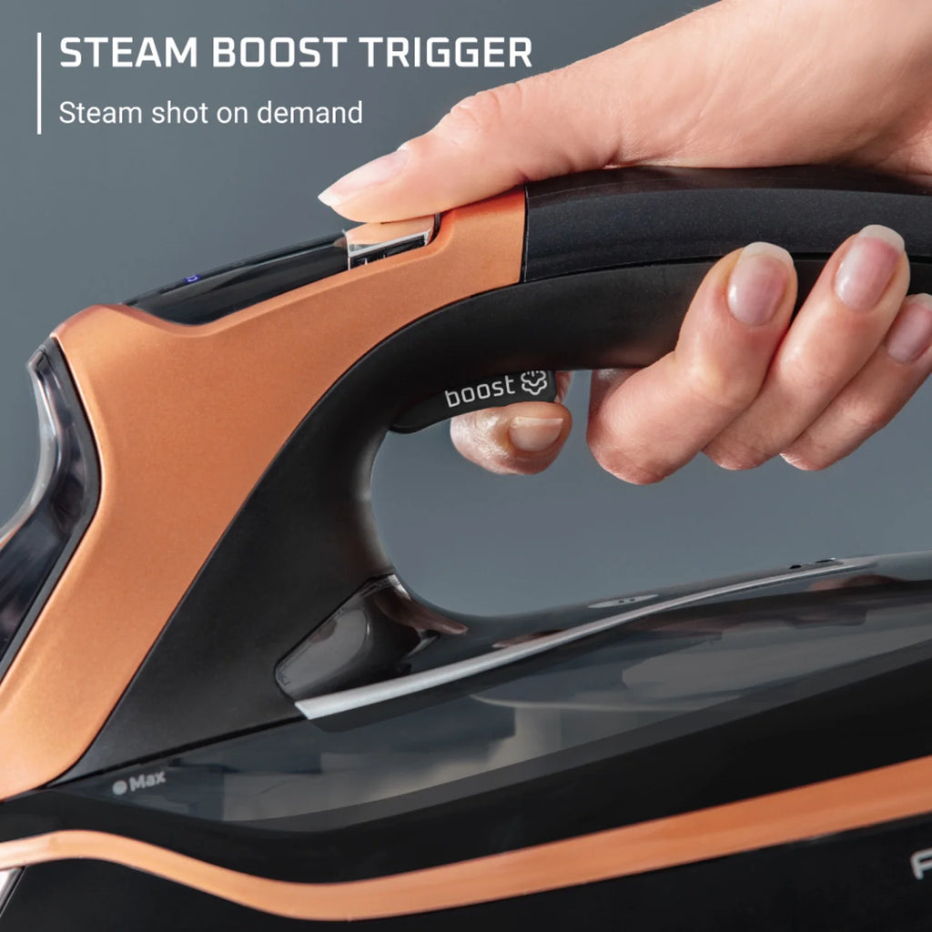 Rowenta Steam Force+ Iron for Clothes, Stainless Steel Soleplate, 1850 Watts, 400 Microsteam Holes, Garment Steamer, Black & Blue, DW9440U1