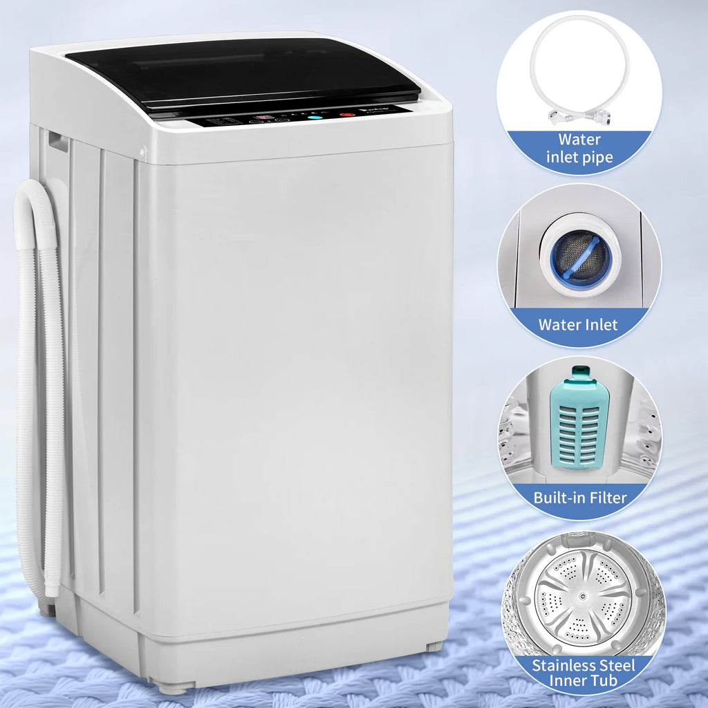 UbesGoo 15.6LBS Portable Washing Machine, Full-Automatic Electric Laundry Machine with Stainless Steel Drum,Compact Washer, Washer and Dryer Combo with Drain Pump for Apartment, Dorms, RV