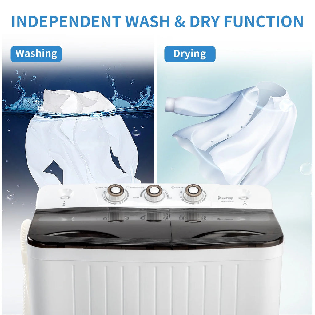 UbesGoo Compact Twin Tub Portable Mini Washing Machine 20lbs Total Washing Machine W/Drain Pump