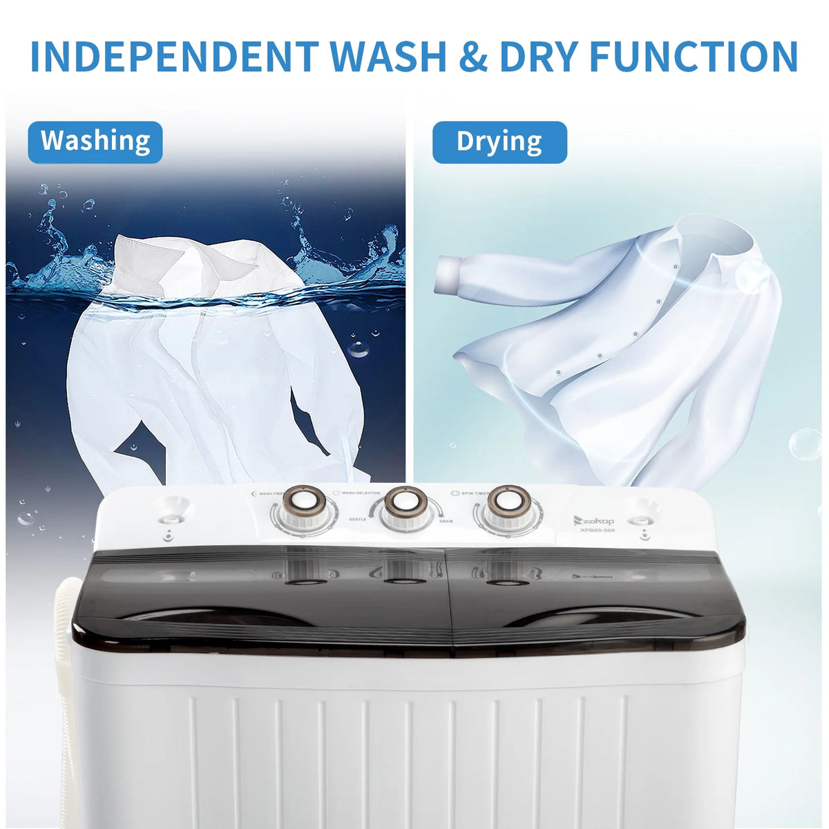 UbesGoo Compact Twin Tub Portable Mini Washing Machine 20lbs Total Washing Machine W/Drain Pump
