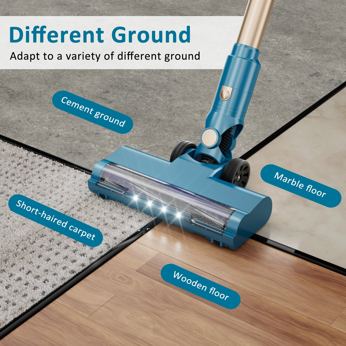 PrettyCare Cordless Vacuum Cleaner Lightweight Stick Vacuum 38kPa with 45min Runtime for Carpet Hard Floors Cleaner Pet Hair P2