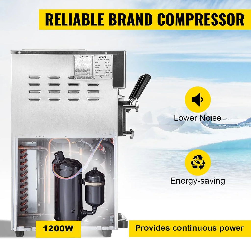 SIHAO 1200W Commercial Ice Cream Machine Countertop 18L/H Soft Serve Ice Cream Maker with LED Display