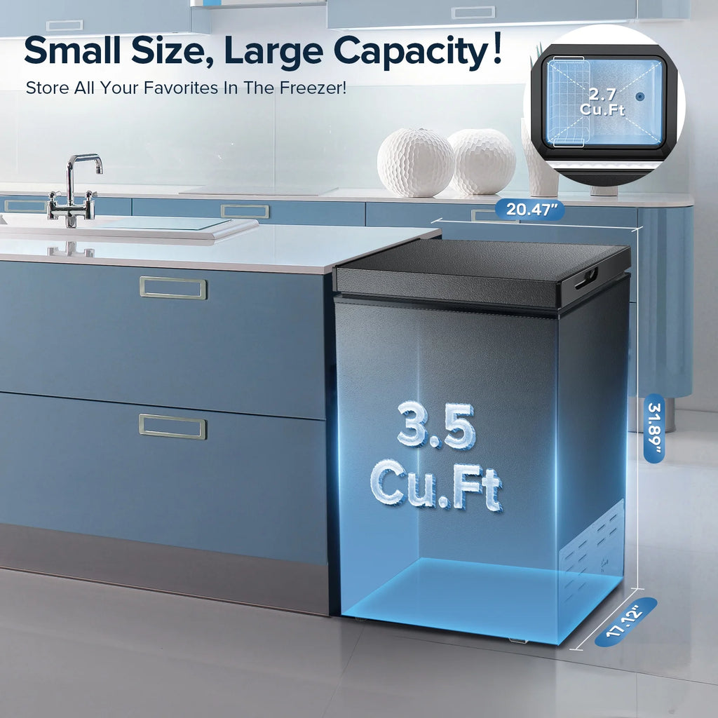 AUSEO Compact Freezer 3.5 cu ft Environmental Chest Freezer, Mini Freezer with 7 Gear Adjustable Temperature, Removable Storage Basket, Energy Saving, White