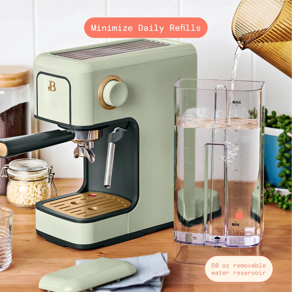 Beautiful Slim Espresso Machine with 20-Bar Pressure, Black Sesame by Drew Barrymore
