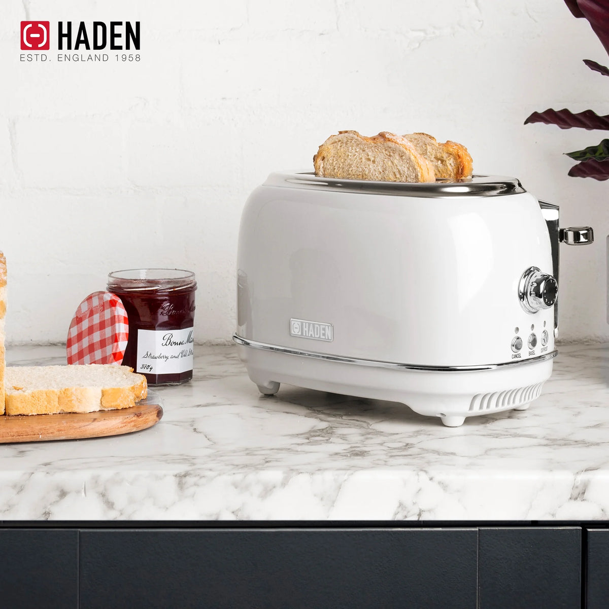 Haden 12 Cup Coffee Maker with 2 Slice Stainless Steel Bread Toaster, White