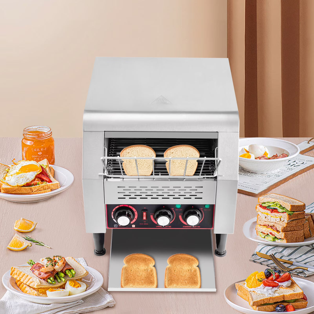 Miumaeov 300 Slices/Hour Commercial Conveyor Toaster, 2200W Stainless Steel Heavy-Duty Industrial Toasters with Double Heating Tubes, Countertop Electric Restaurant Equipment