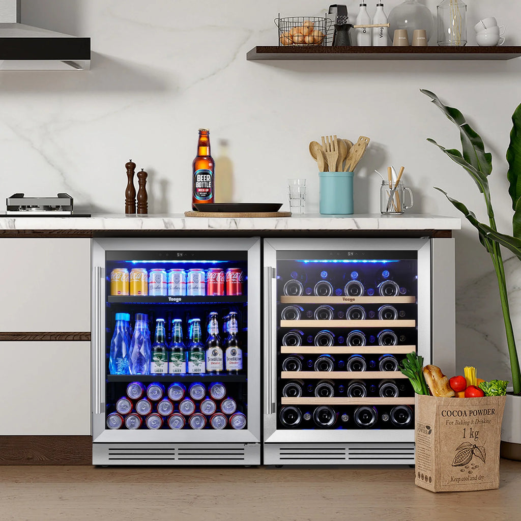 Yeego 30" Wine and Beverage Refrigerator,Two 15" Wine and Beverage Cooler Under Counter or Freestanding, Hold 33 Bottles and 80 Cans(Two Pack)