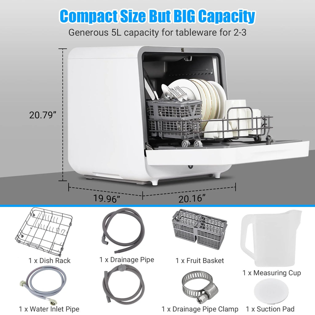 Portable Countertop Dishwashers, 6 Washing Programs, Compact Dishwashers with 5L Water Tank for Small Apartments