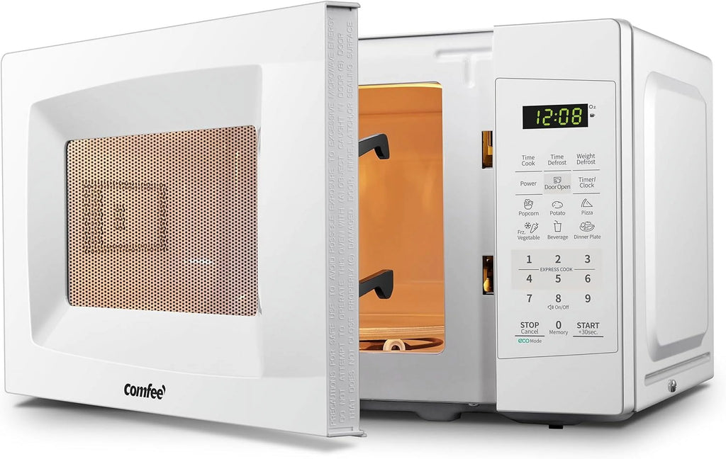 Countertop Microwave with Sound On/Off, Eco Mode, and Convenient One-Touch Button, 0.7 Cubic Foot, White