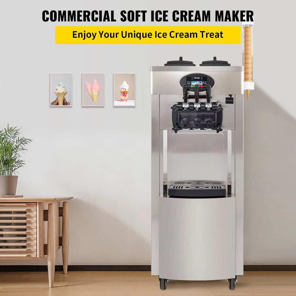 SHENGJINSH Pre-cooled Commercial Ice Cream Machine, 3 Flavors Countertop Soft Serve Ice Cream Maker