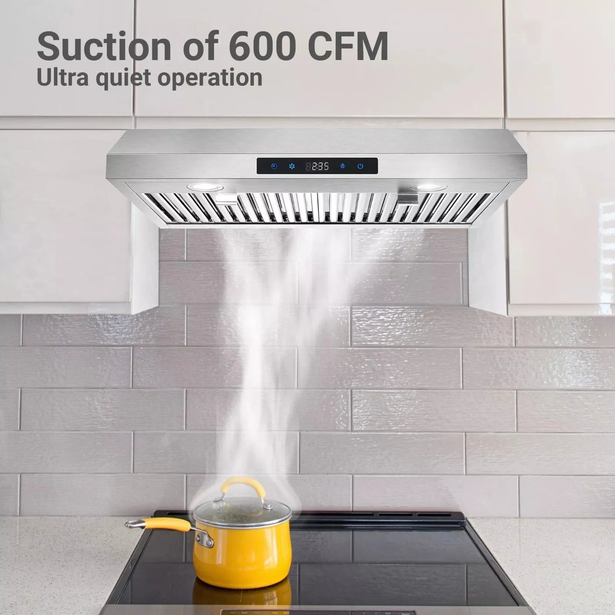"Joeaonz 30"" Convertible Under Cabinet Range Hood, Stainless Steel, 600CFM, 3-Speed Fan, Dishwasher-Safe Filter"