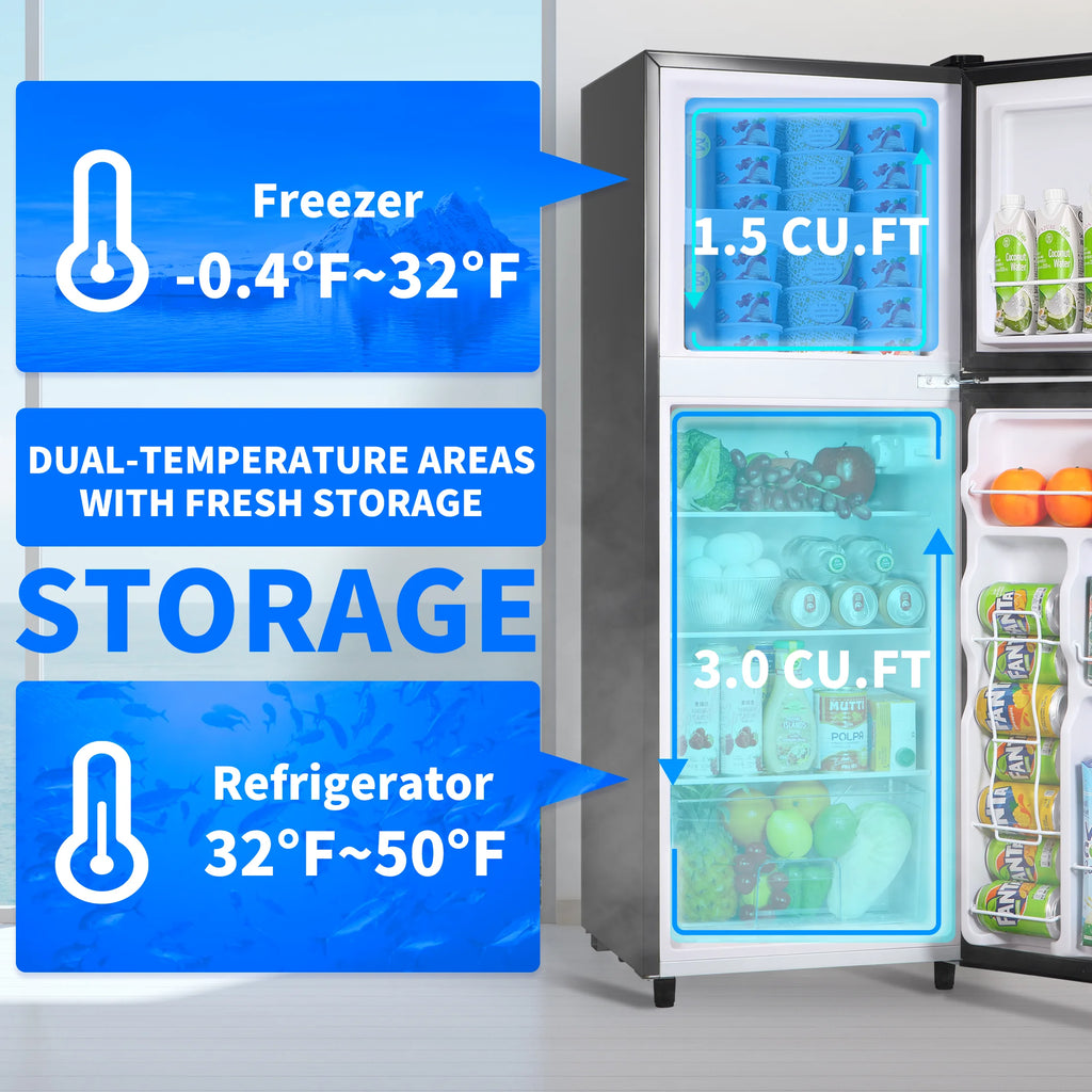 WANAI 2 Door with Freezer Mini Fridge,4.5 Cu.ft Compact Refrigerator,Mini Refrigerator for Kitchen Apartment and Office,Grey