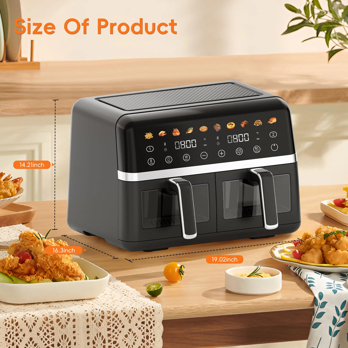 Whall 12QT Touchscreen Air Fryer Toaster Oven, 12 Pre-set Menus, Clear Window, Less Oil