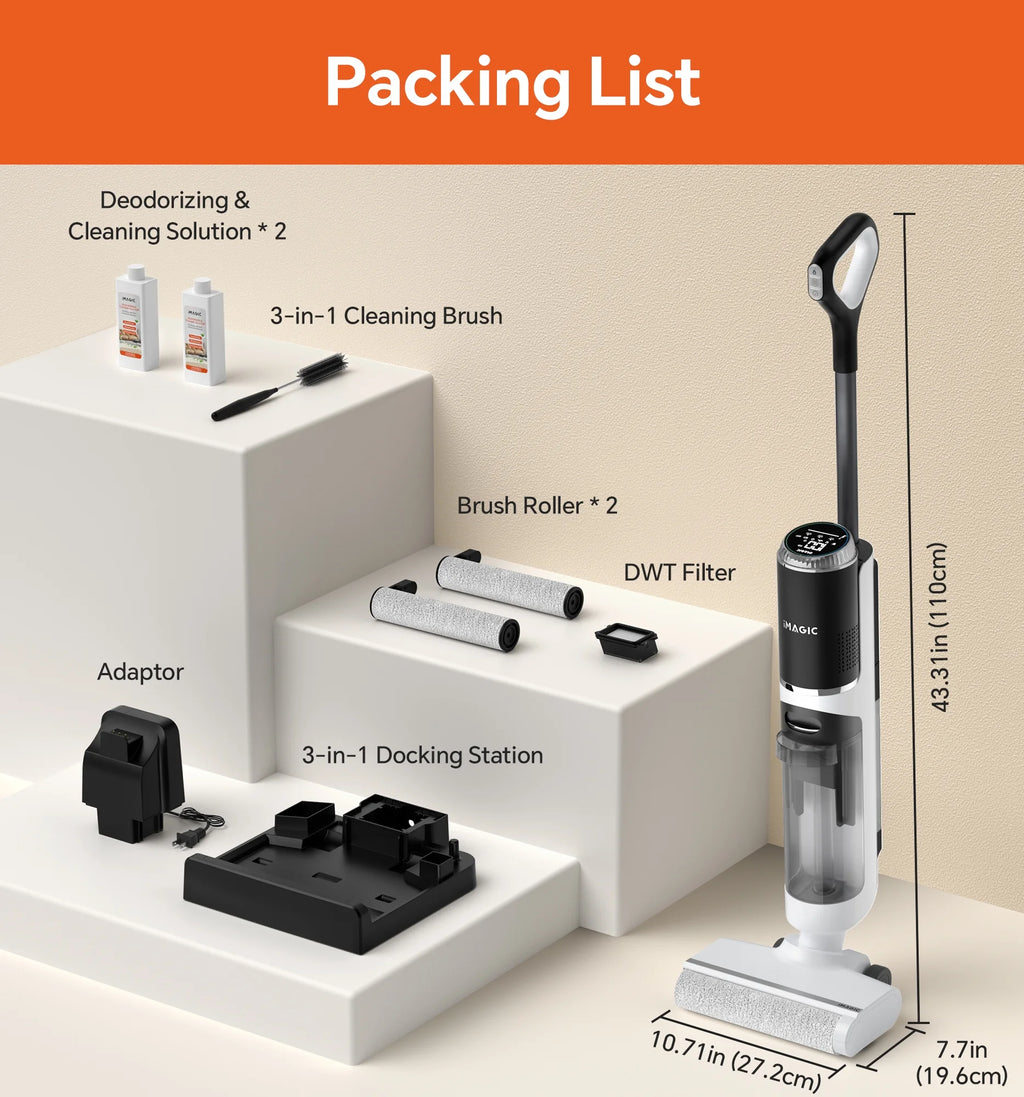 IMAGIC M3 Cordless Vacuum Mop with Self-Cleaning & Hot Air Drying for Hard Floors, Edge Cleaning, 5-in-1 Lightweight