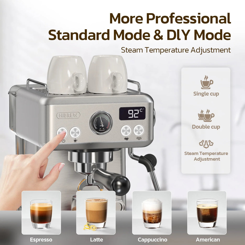 HiBREW 58mm Espresso Machine H10A, 20 Bar Coffee Maker with Milk Frother Steam Wand, Stainless Steel Coffee Machine for Home Use