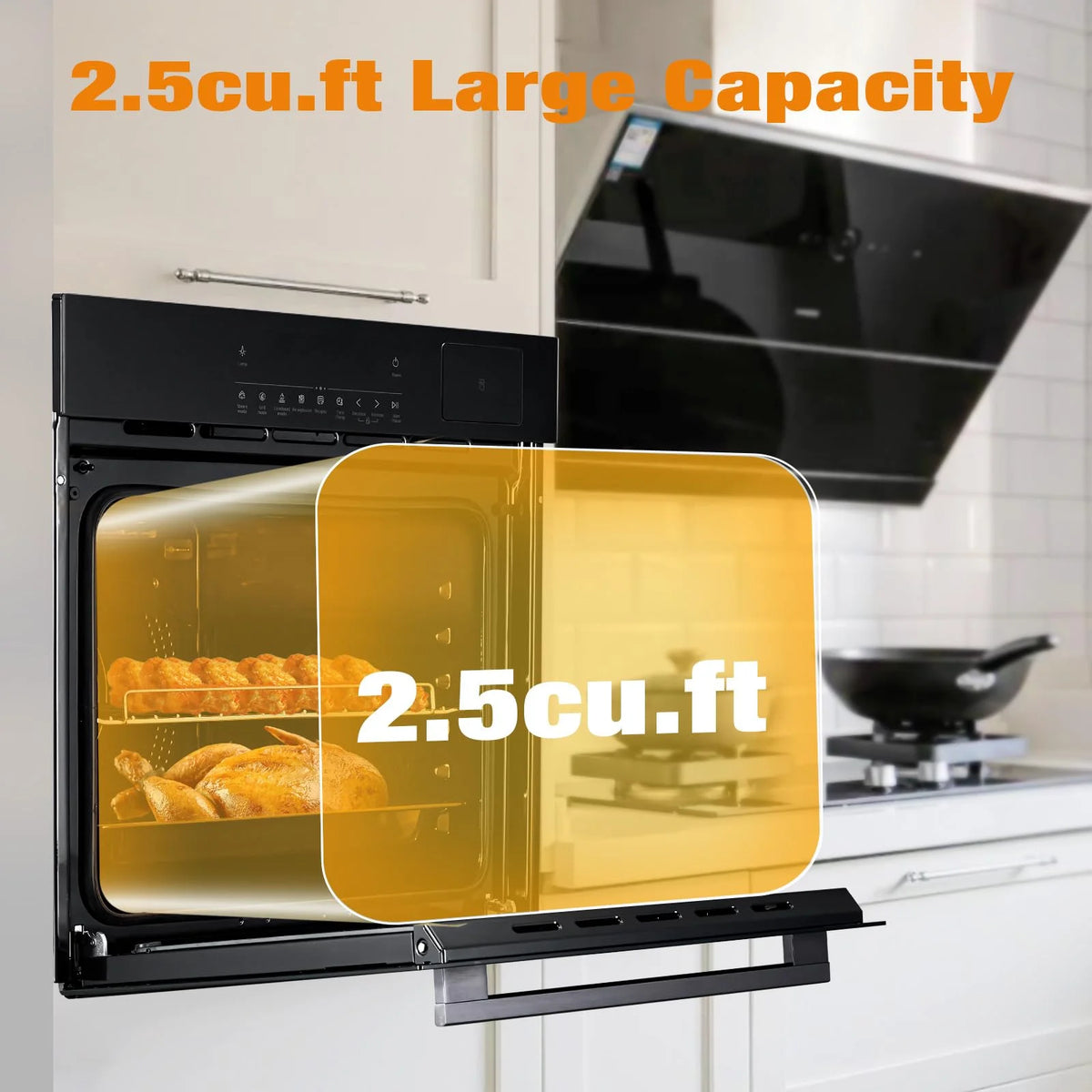 Litake 24" Electric Single Wall Oven, 2.5Cu.ft with 8 Baking Modes, 70L Electric Convection Oven,with Air Frying Function, 3000w, 3D Surround Heating with Double-Layered Glass Door,Timer,Touch Control
