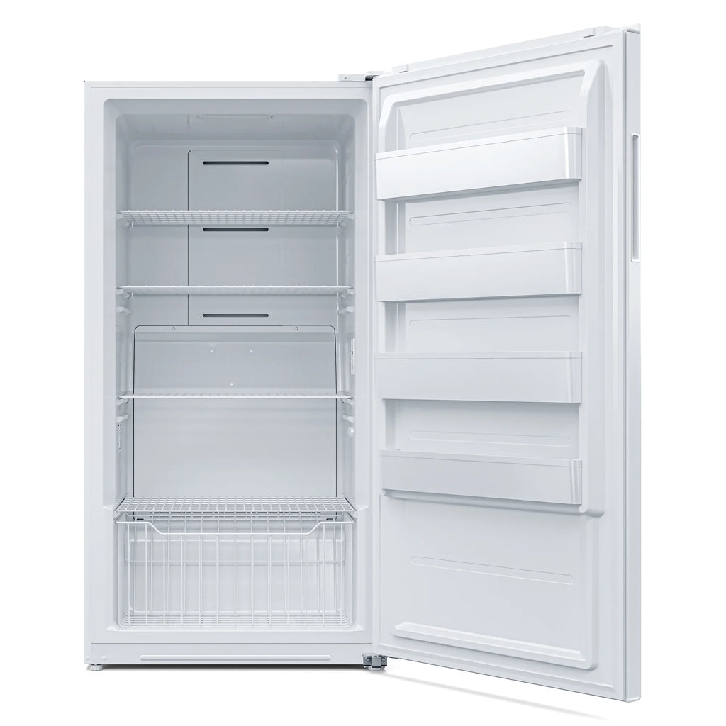 Upright Freezer/Refrigerator Convertible, 2-in-1 Appliance, Home, Dorm, and Garage Ready Fridge/Freezer Storage for Fresh or Frozen Food and Drinks, Wire Shelves and Drawer [White] (RUF-17C)