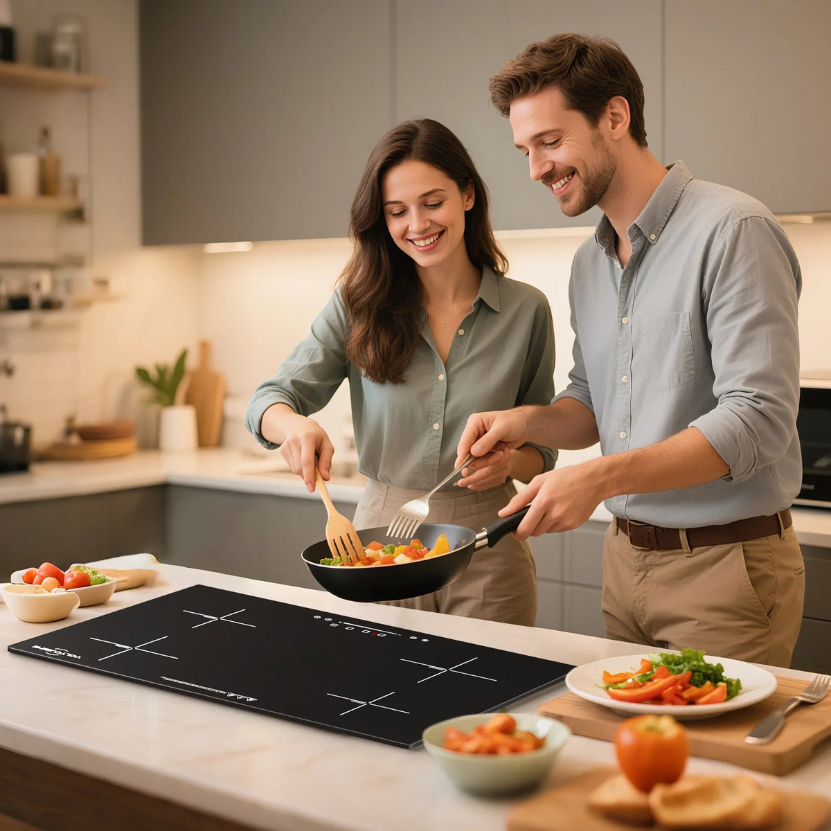 VoltCuisine Double/Dual Induction Cooktop 2 Burner, Shatter-proof Flat Glass Top, 9 Heat Settings, LED Touch Display with Child Safety Lock & Overheat Protection