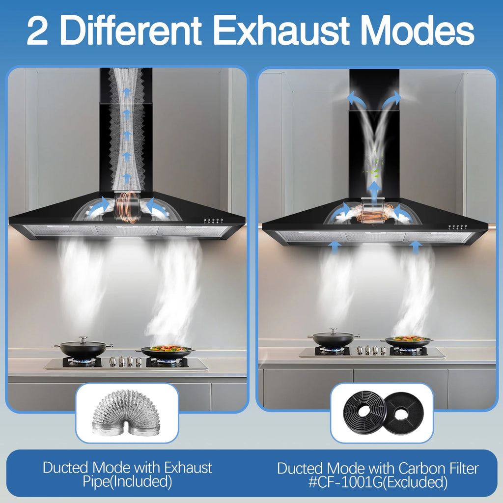 36-inch Wall Mount Range Hood 450CFM 3-Speed, Stainless Steel with LED Light, Adjustable Chimney 15.7-30.7in, Ducted/Ductless Ready, Quiet Under 55dB, 5-Layer Filters