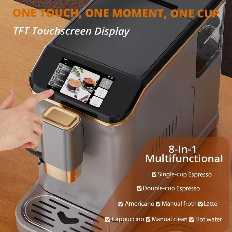 Towallmark 20 Bar Fully Automatic Espresso Machine, Built In Coffee Grinder & Milk Frother, 1.5L Removable Water Tank, Adjustable Shot Volume, For Home Office Use