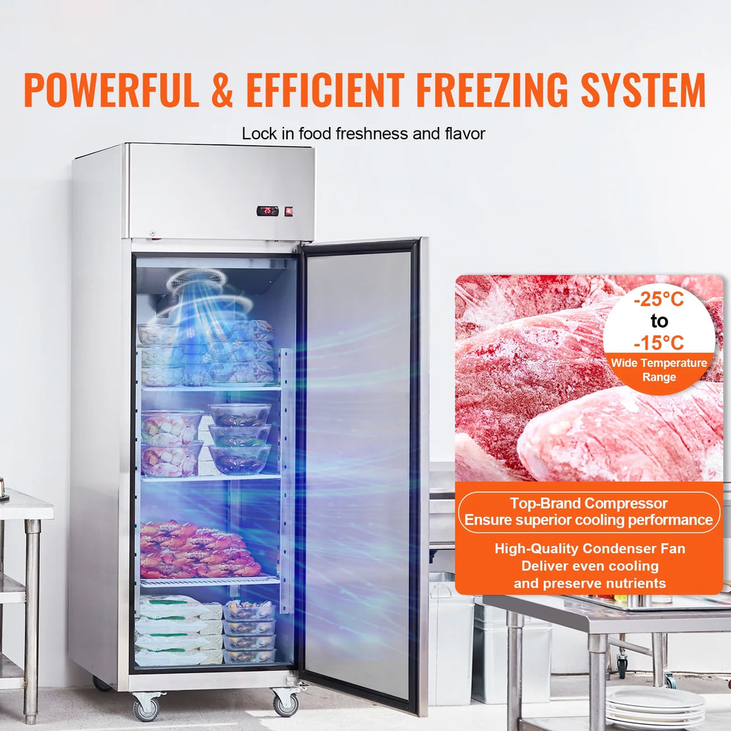 KFFKFF Commercial Reach-In Refrigerator 19.32 Cu.ft Upright Freezer 1 Door 4 Shelves 4 Wheels 27" Width