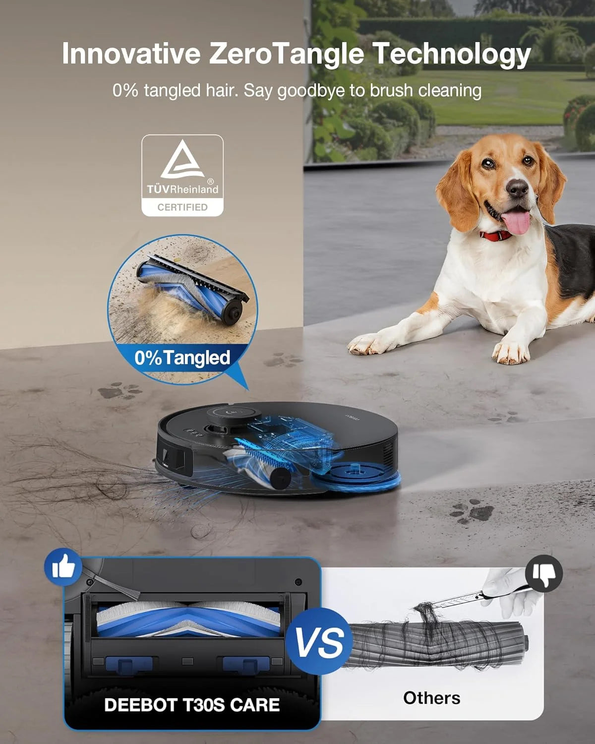 ECOVACS DEEBOT T30S Care Robot Vacuum & Mop - 11000Pa, ZeroTangle, TruEdge Mopping, Self-Emptying, Auto-Mop Lifting