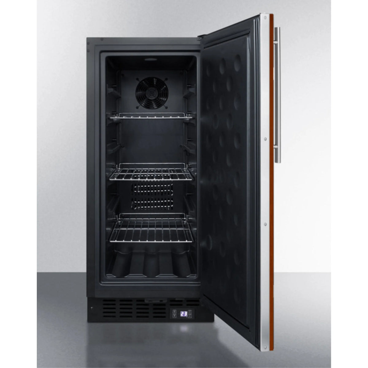 15" wide frost-free freezer for built-in or freestanding use, with integrated door frame to accept overlay panels
