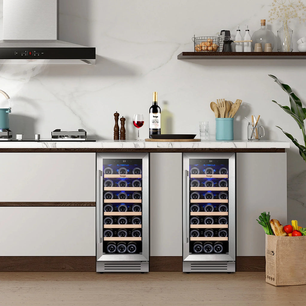 Yeego 30" Wine and Beverage Refrigerator,Two 15" Wine and Beverage Cooler Under Counter or Freestanding, Hold 33 Bottles and 80 Cans(Two Pack)