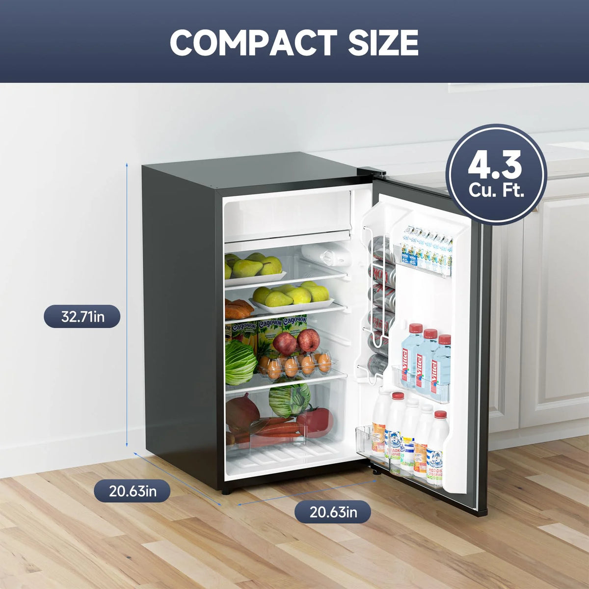 Soonbuy Compact Mini Fridge with Freezer, 4.3 Cu.Ft Single Door Refrigerator with Adjustable Temperature, Removable Shelves & Crisper Drawer, Energy Efficient Small Fridge for Bedroom, Office, Dorm, R