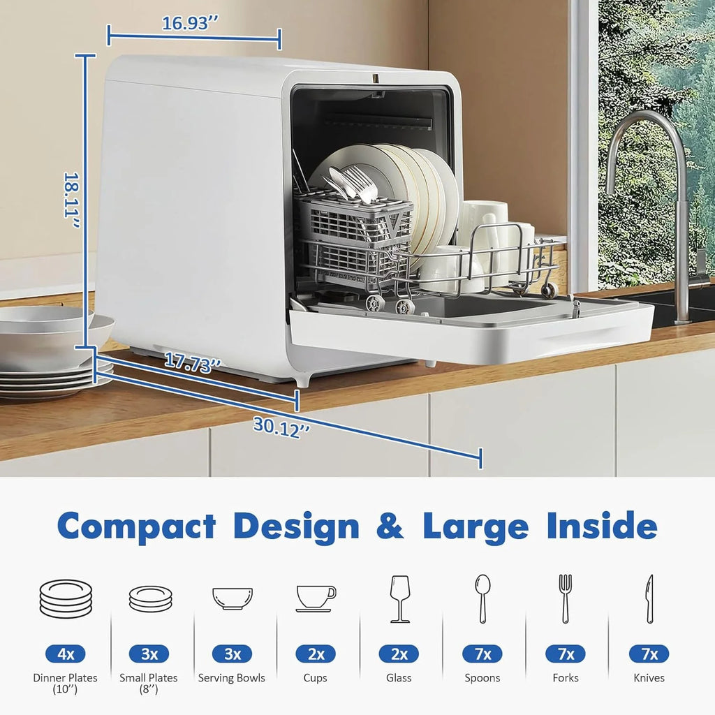 NEILA Countertop Dishwasher - 5 Programs Portable Dishwasher with Touch Control & Air-Drying Function, 2 in 1 Tabletop Dishwasher for Home, Apartments - White