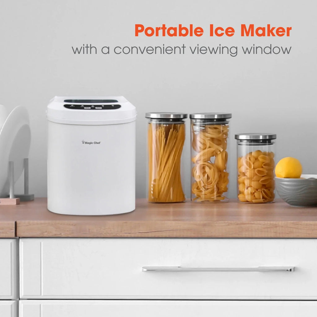 Magic Chef 27 lb. Capacity Portable Countertop Ice Maker, White and Makes Bullet Ice