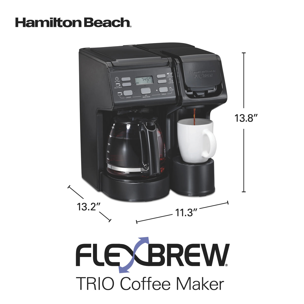 Hamilton Beach FlexBrew Coffee Maker, K Cup Pod Compatible Single Serve Coffee Maker & 12-Cup Coffee Pot, Black