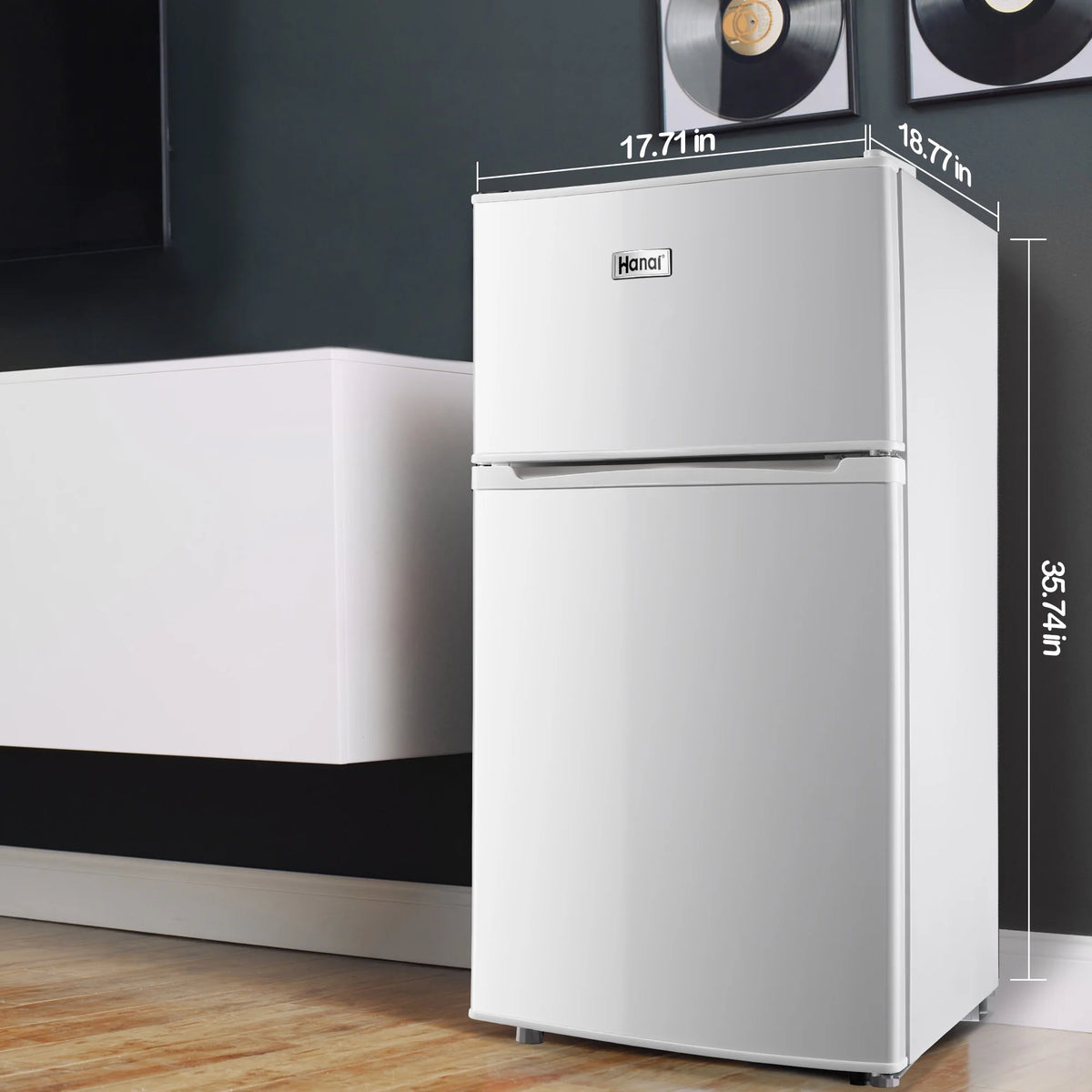 2 Door Mini Fridge with Freezer,3.5Cu.ft Small Freezer,7 Adjustable Thermostat,Blue,New