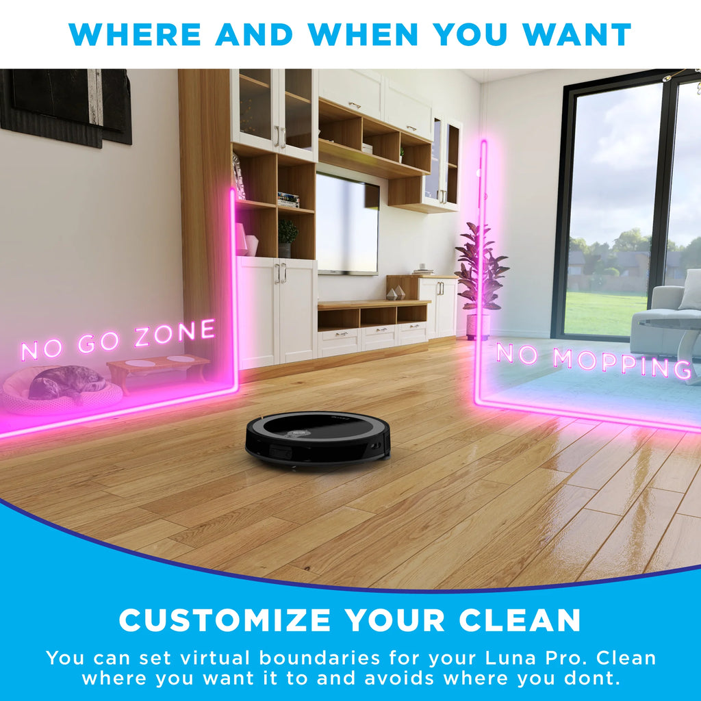 iHome AutoVac Luna Pro New 3-in-1 Robot Vacuum and Vibrating Mop with Auto Empty Base, Self-Emptying, Smart Mapping, Wi-Fi Connected, LIDAR Navigation, Mop Combo, Pet Hair, Hard Floor, Carpet