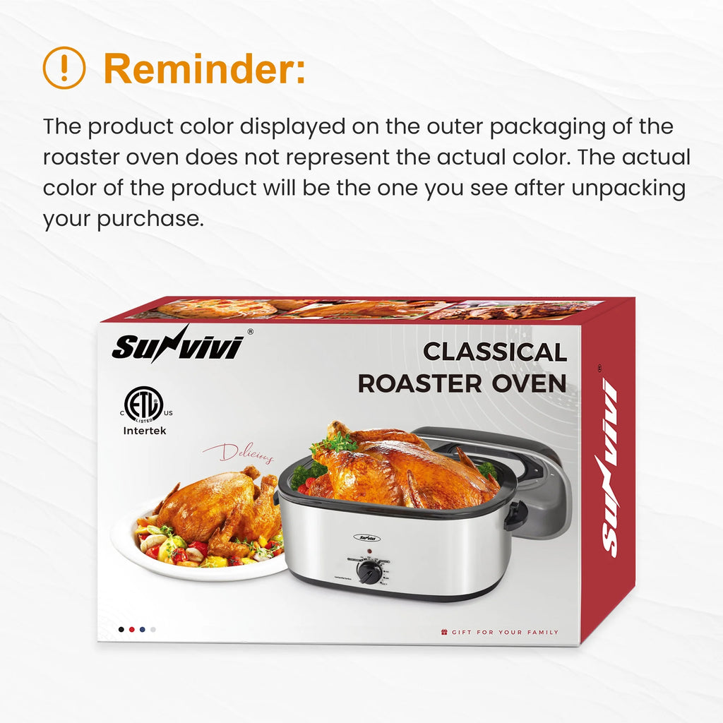 Superjoe 26QT Electric Roaster Oven, Stainless Steel, Self-Basting Lid Removable Insert Pot, Black