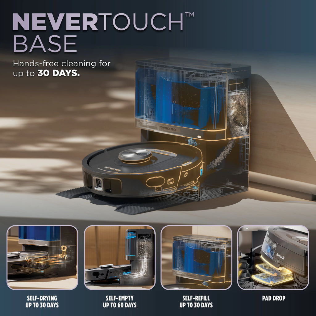 Shark PowerDetect? NeverTouch? Robot Vacuum and Mop, Self-Empty & Self-Refill, Bagless, 60-Day Debris Capacity HEPA Base, 30-Day Capacity Refill Tank, Pad Dry, RV2820YE