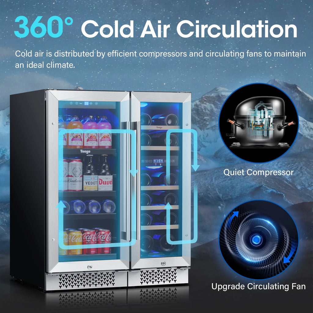 Yeego 30" Wine and Beverage Refrigerator,Two 15" Wine and Beverage Cooler Under Counter or Freestanding, Hold 33 Bottles and 80 Cans(Two Pack)