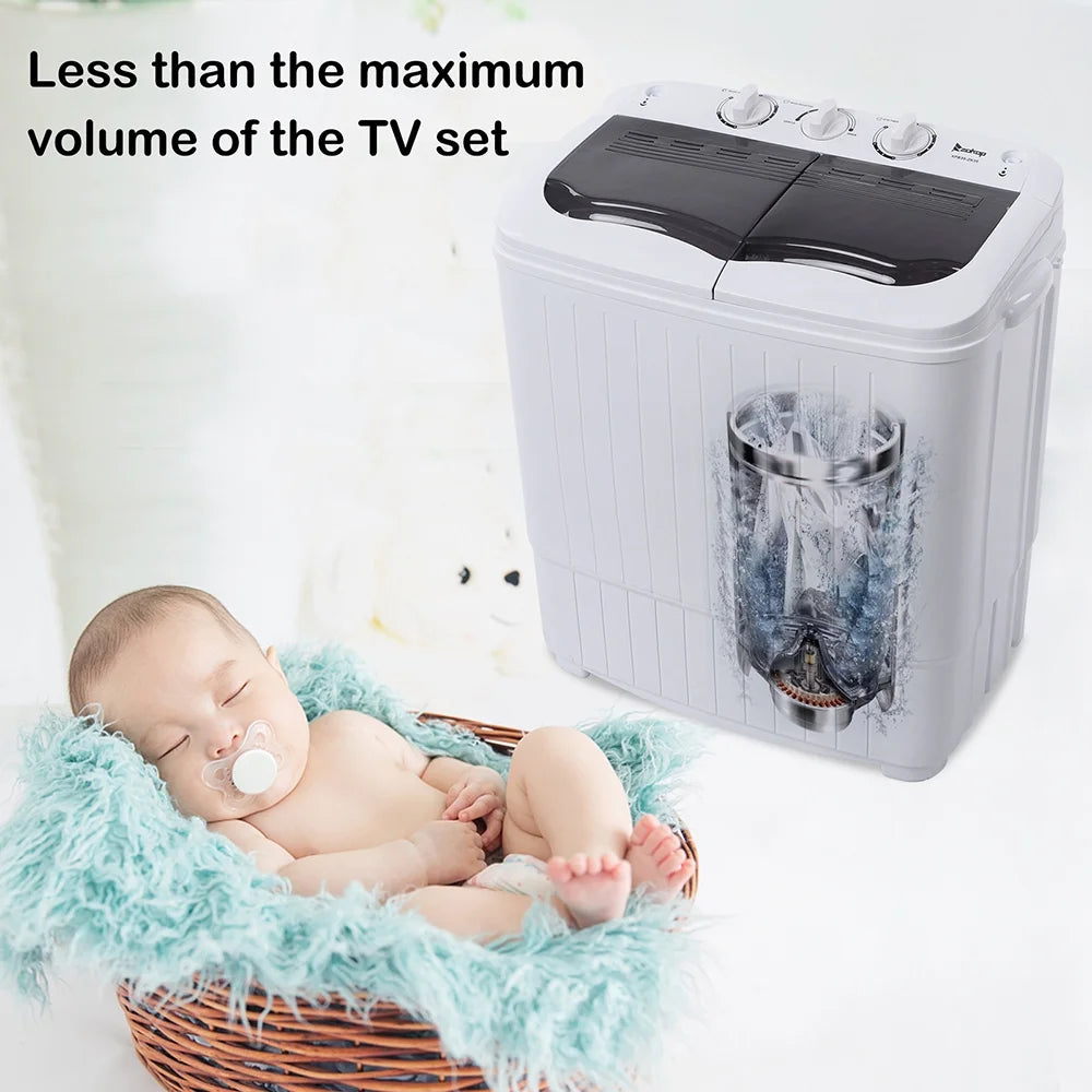 Portable Washing Machine, YOFE Compact Mini Washing Machine, Semi-automatic Washing Machine, Portable Mini Twin Tub Washing Machine for Camping Apartments, Washer(7.7lbs) /Spiner(6.6lbs), Gray, R4861