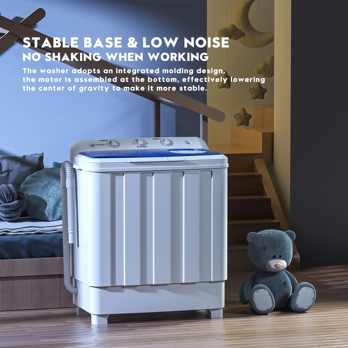 Auertech Portable Washer 28lbs Twin Tub Compact with Drain Pump, Semi-Automatic Washer Spinner Combo