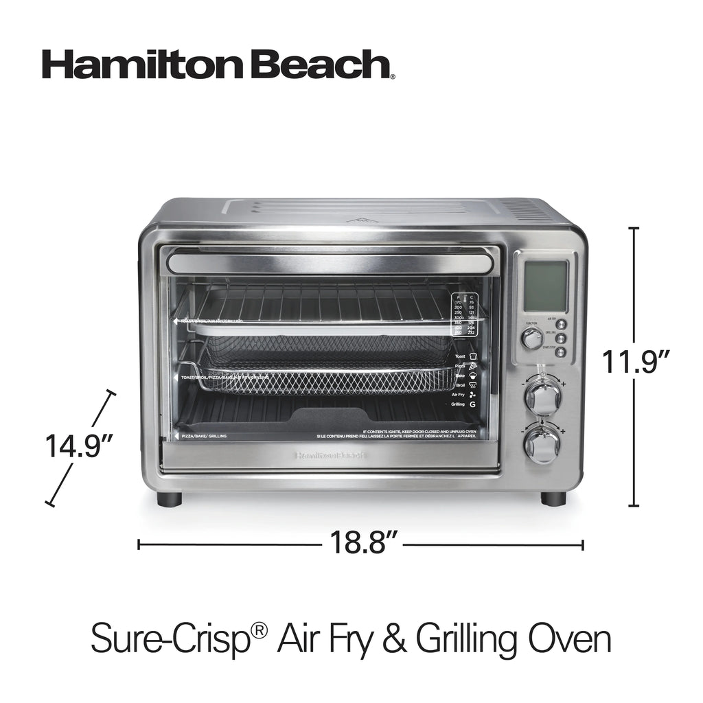Hamilton Beach 6-in-1 Air Fryer Toaster Oven Combo & Electric Indoor Grill with Sure Crisp Technology, Stainless Steel