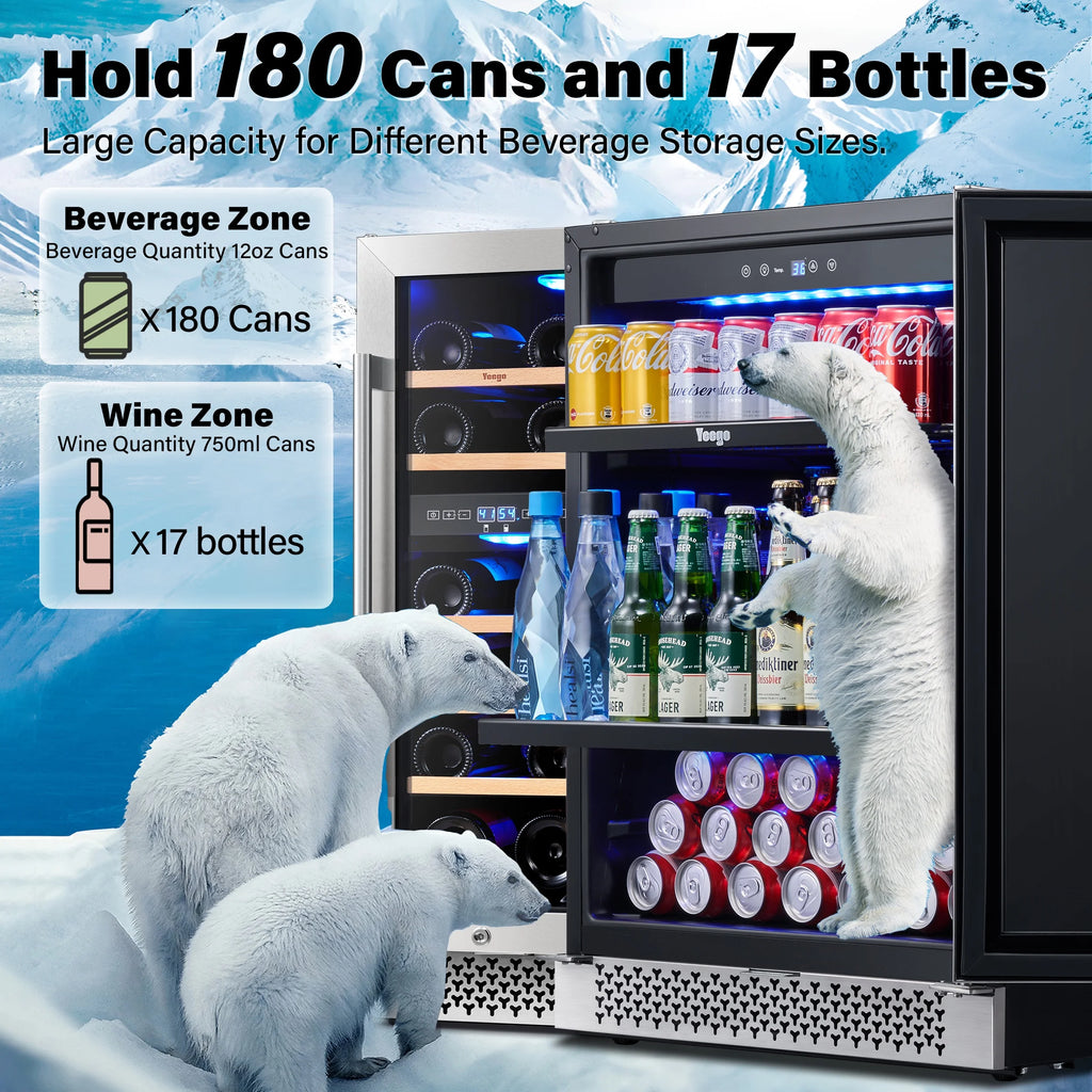 Yeego 30" Wine and Beverage Refrigerator,Two 15" Wine and Beverage Cooler Under Counter or Freestanding, Hold 33 Bottles and 80 Cans(Two Pack)