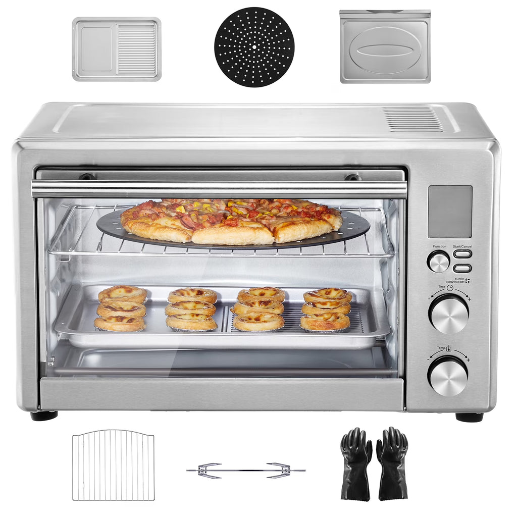 KFFKFF 28L Multifunction Countertop Oven, 1800W, 4-Tier, Front Glass Door, Includes Trays, Wire Racks, Gloves for Home & Commercial