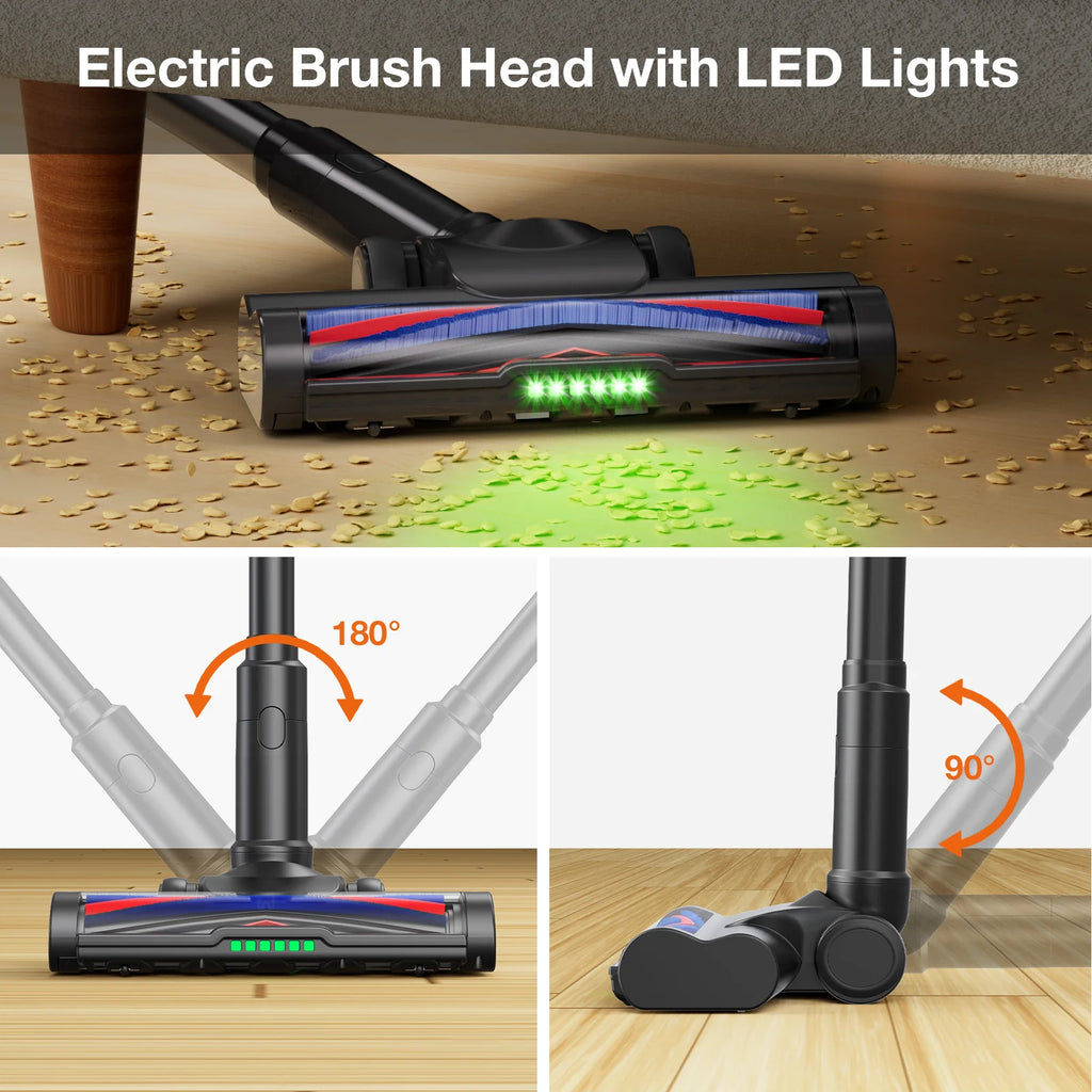 MOOSOO Cordless Vacuum with Brushless Motor, 60 mins max runtime, Stick Vacuum for Hard Floor Carpet Pet Hair