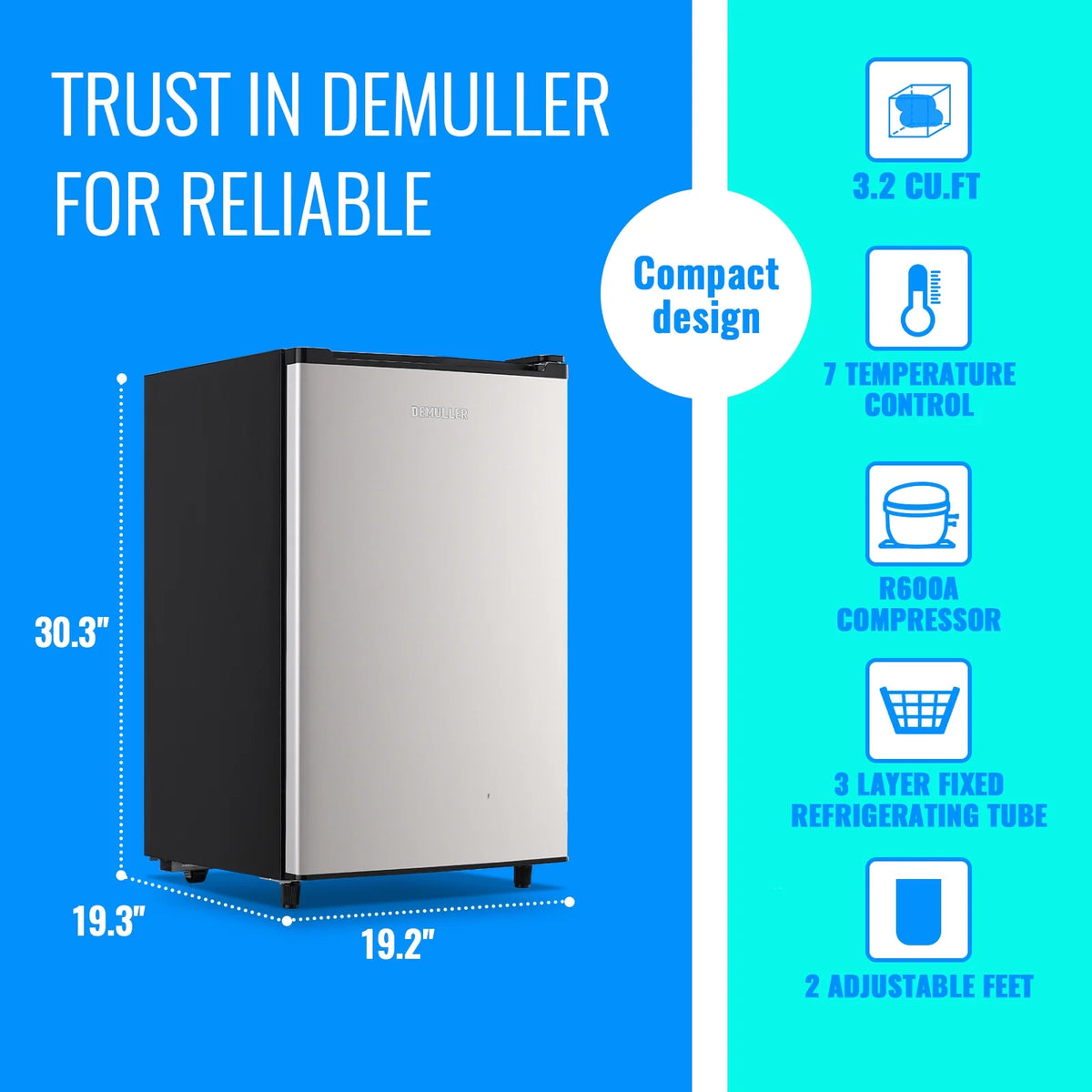 DEMULLER Upright Freezer with 7 Adjustable Thermostat Stand-up Single Door Freezers Black